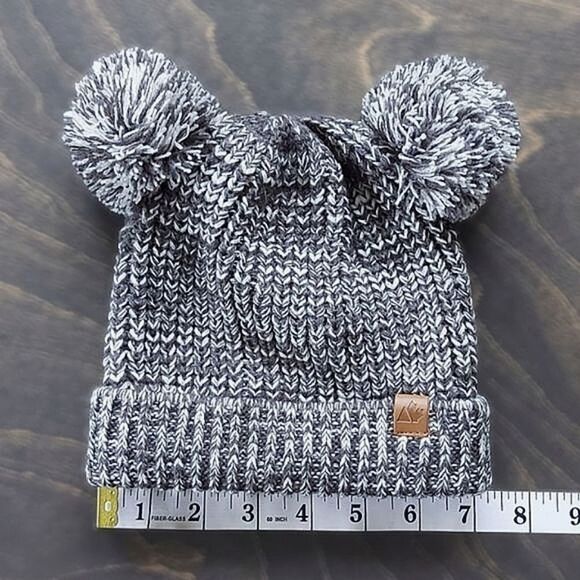 NWOT Grey Toddler Double Pom Pom Cuff Hat - Picture 2 of 5